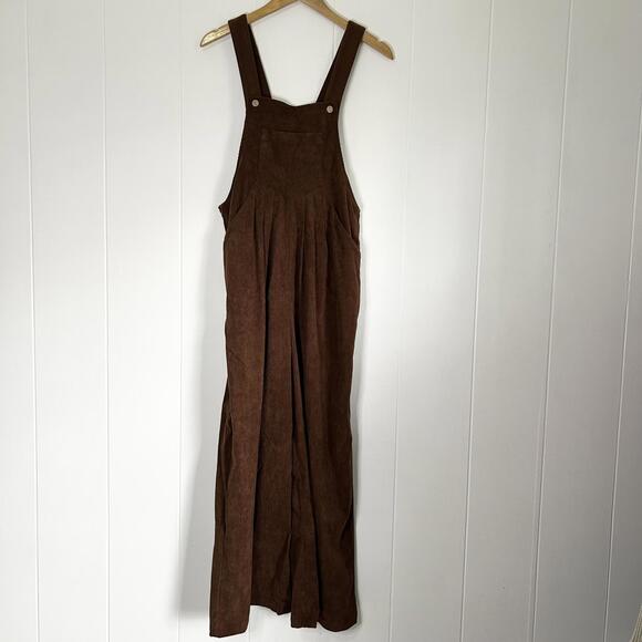 zesica Denim - Zesica Brown Bib Long Corduroy Overalls Wide Leg Overalls Women's Medium